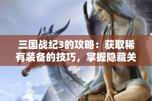 三国战纪3的攻略：获取稀有装备的技巧，掌握隐藏关卡的玩法。